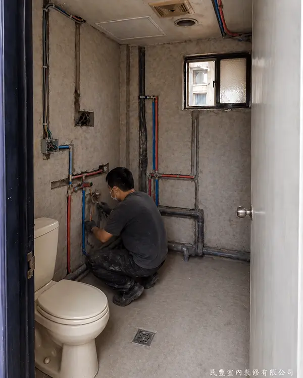 民豐室內裝修-水電與防水工程-屋齡較高的浴室，舊有水管常見漏水與水壓不穩問題