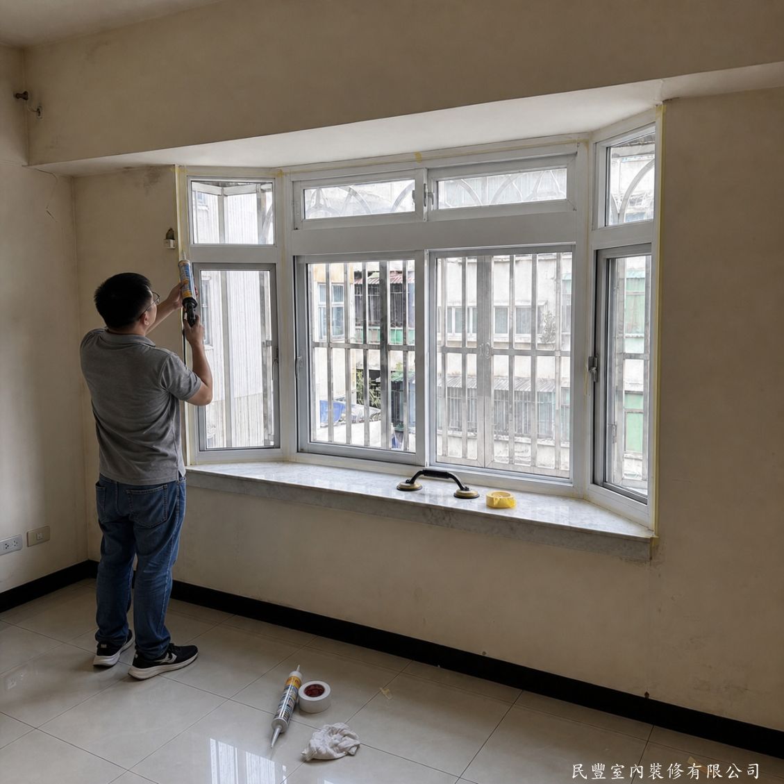 民豐室內裝修-板橋李先生－局部工程：鋁門窗凸窗更換與防水施作-安裝雙層膠合強化玻璃，具備優異的隔音、隔熱與安全性能。五金配件選用耐磨耐銹材質，推拉機構精密調校，確保開啟順暢無阻力，延長使用壽命