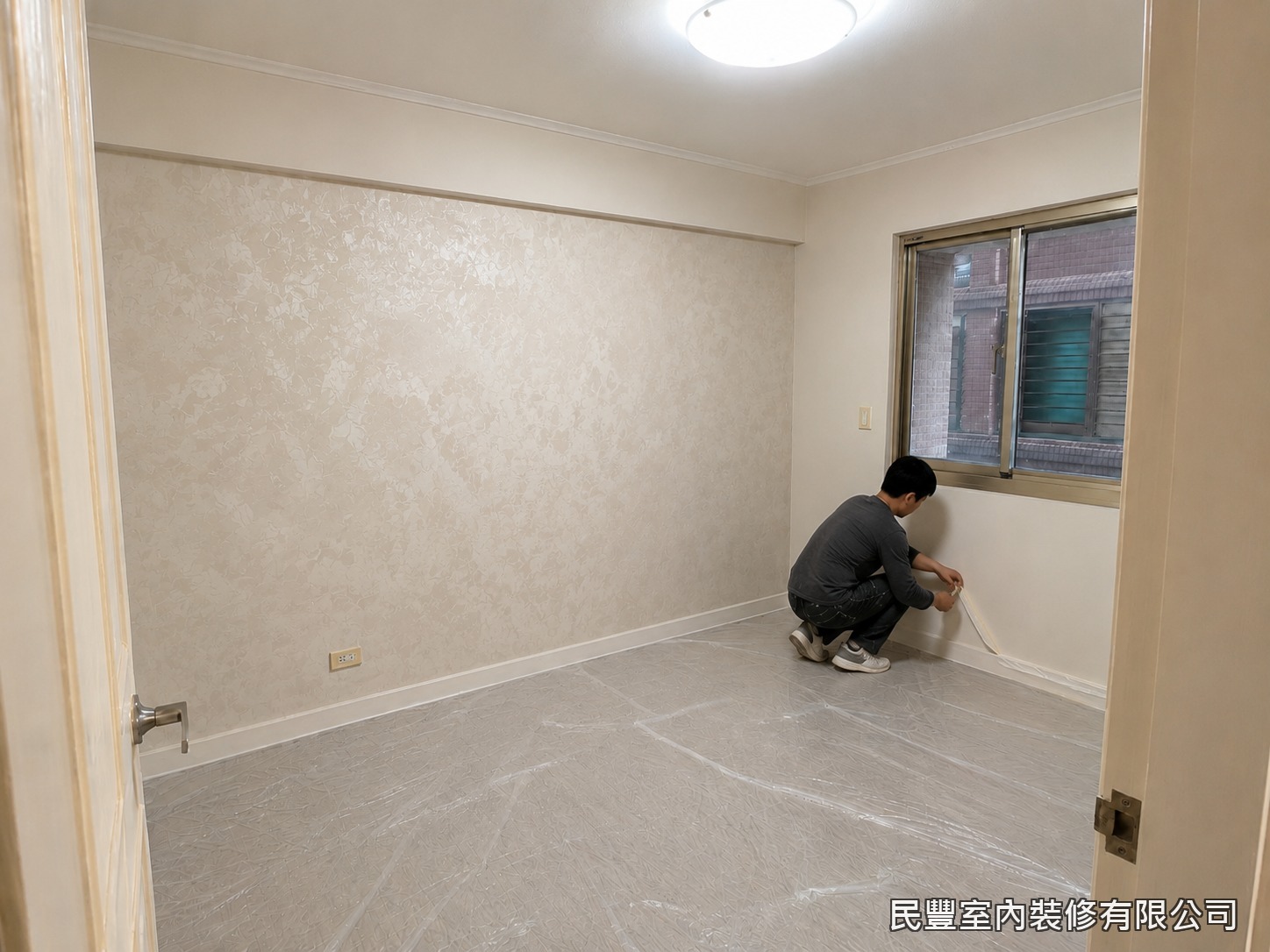 民豐室內裝修-全室牆面刷漆-漆面乾燥後小心撕除踢腳與窗框遮蔽膠帶,檢查交界線條是否筆直俐落,邊角細節逐一修飾,確保每個收邊都乾淨漂亮