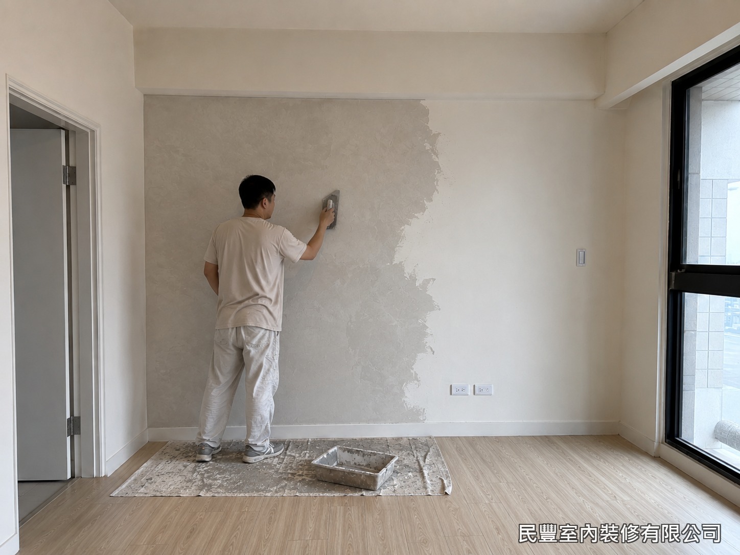 民豐室內裝修-藝術牆畫-以鐺刀手工堆疊藝術塗料,營造自然雲霧肌理,每一道手路都讓牆面層次更豐富
